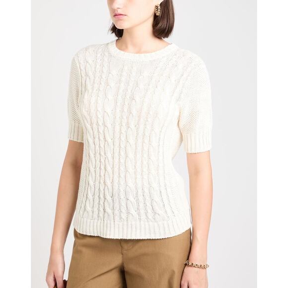 MaxMara Sweaters - Max Mara Orosei Cable Flax Sweater Short Sleeve Cable Knit Cream $349